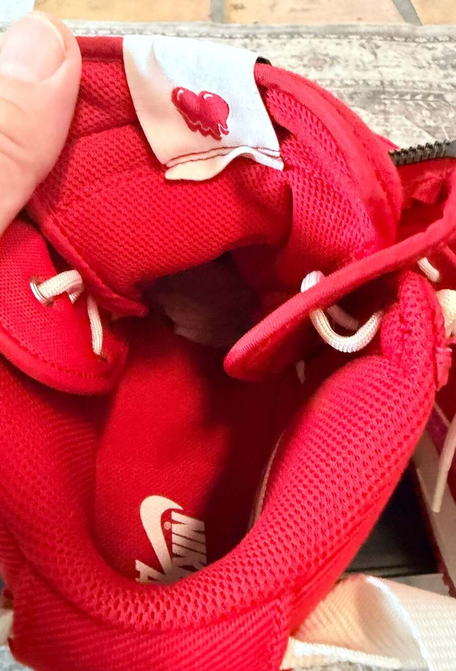 Nike Air Force 1 High x Emotionally Unavailable 'Heart' Red Canvas Sneakers - Picture 9 of 13